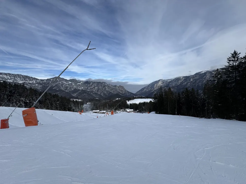 A groomed ski slope above Bischofswiesen in Berchtesgaden